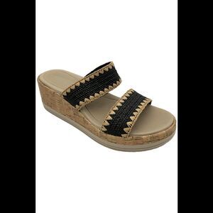 Bzees Women's Resort Washable Slide Sandals Silver Raffia Black - Medium